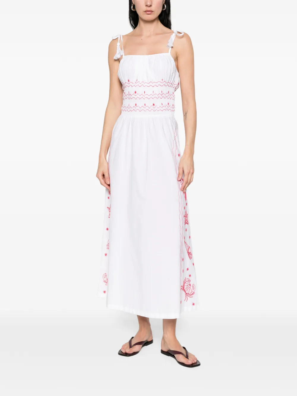  Maison Labiche Floral-embroidered Midi Dress - White 