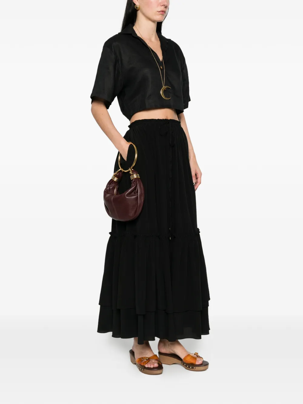  Chloé Tiered Ruffled Maxi Skirt - Black 