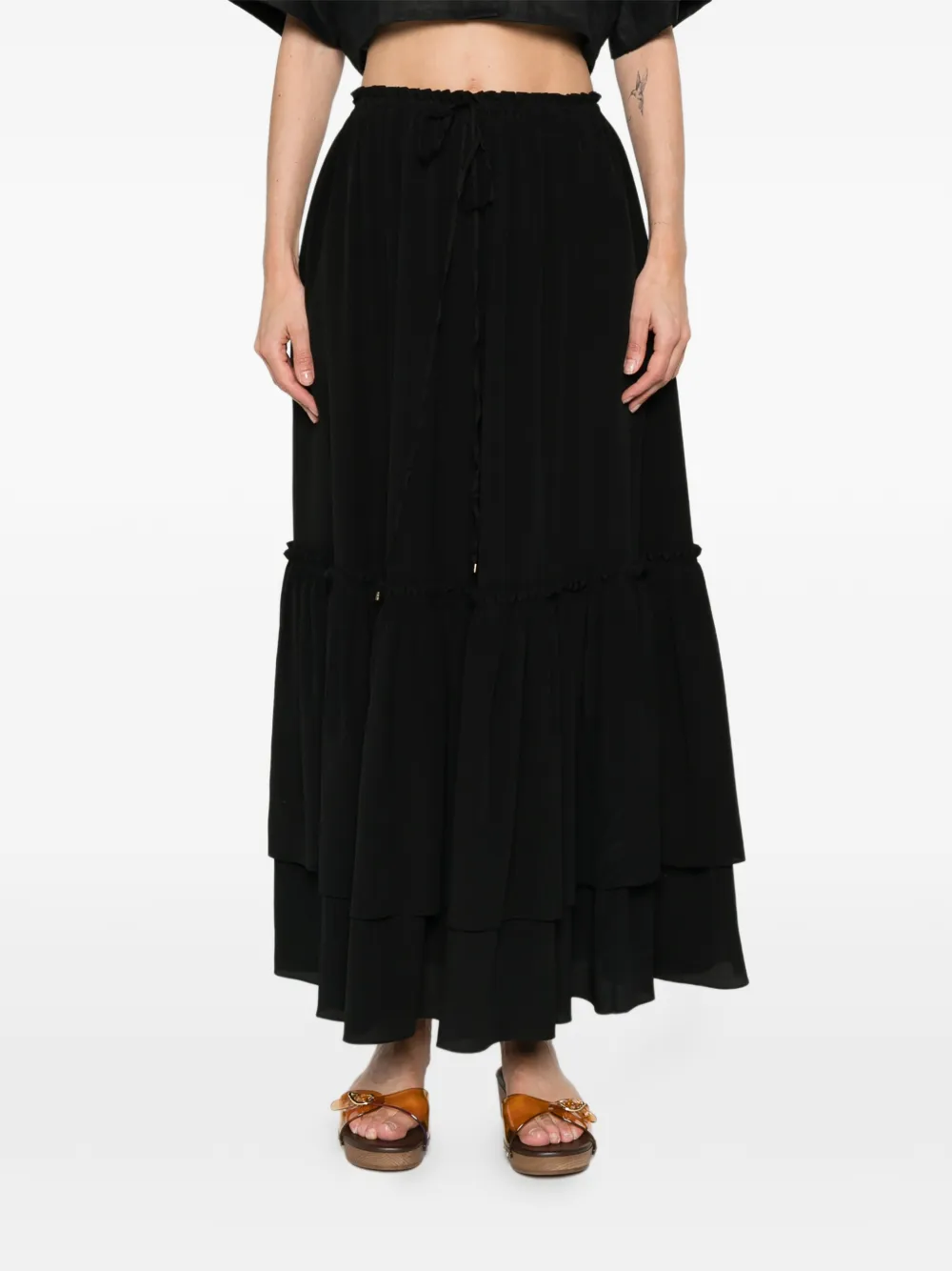  Chloé Tiered Ruffled Maxi Skirt - Black 