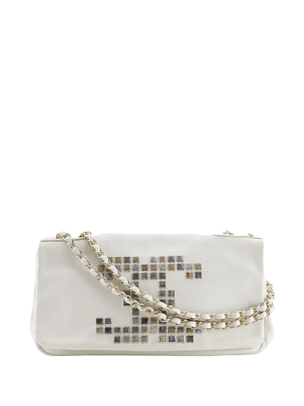 Pre-owned Chanel 2008-2009 Cc Lambskin Mosaic Studs Accordion Flap Shoulder Bag In White
