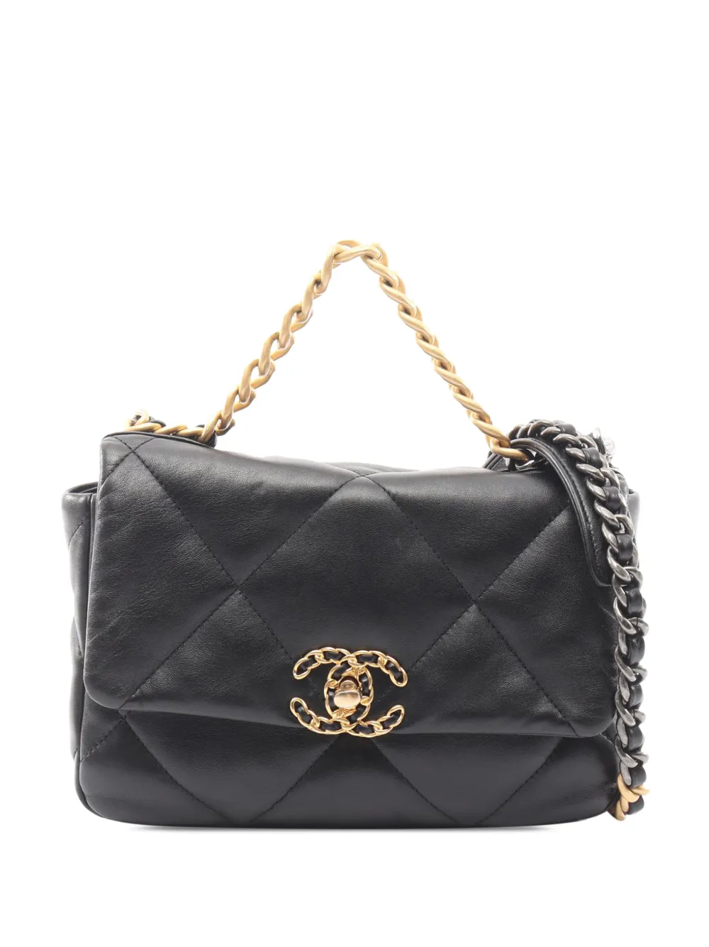 Pre-owned Chanel 2021-2025 Medium Lambskin 19 Flap Satchel In Black