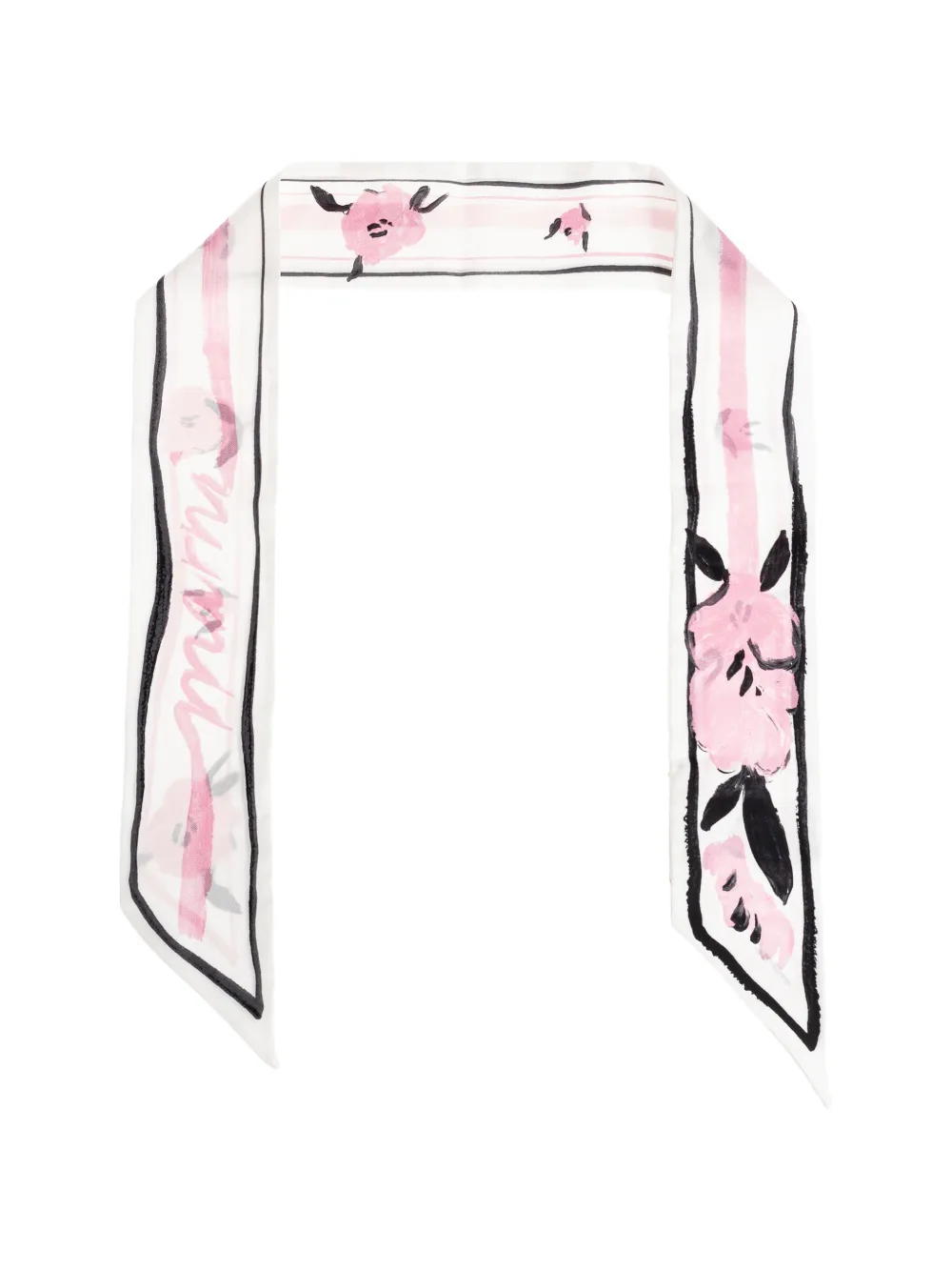 Marni floral-print striped-trim silk scarf - Bianco
