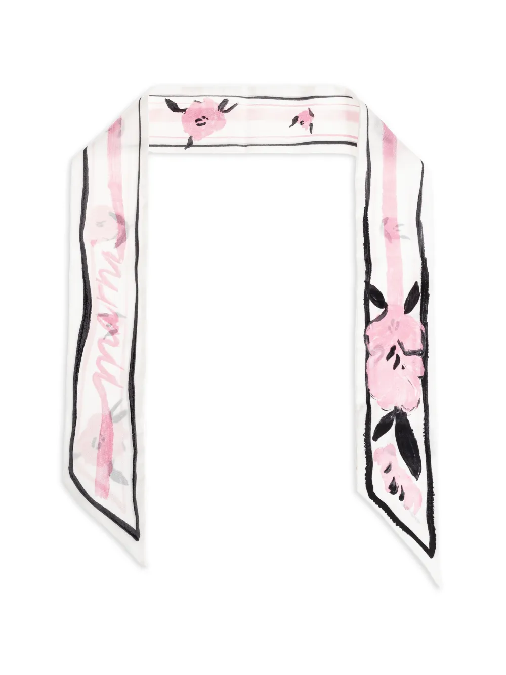 Marni floral-print striped-trim silk scarf - Bianco