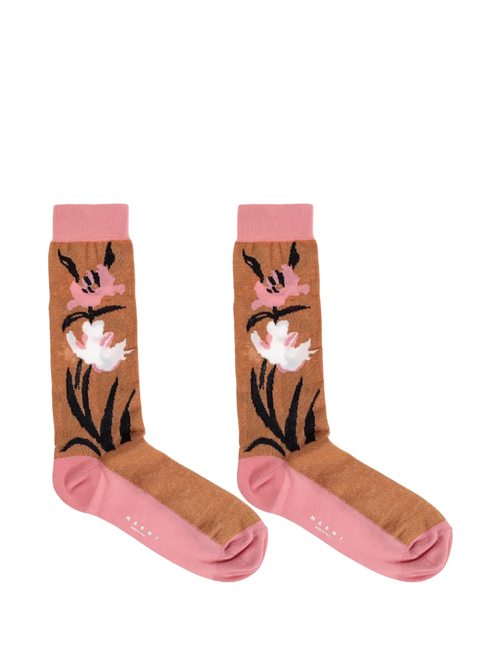 Marni Katoenen nylon sokken met bloemen intarsia Beige
