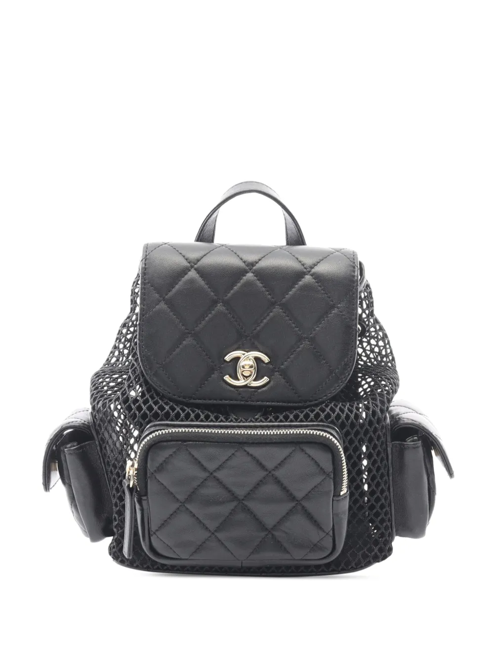 Pre-owned Chanel 2021-2025 Cc Mesh Quilted Lambskin Duma Backpack In Black