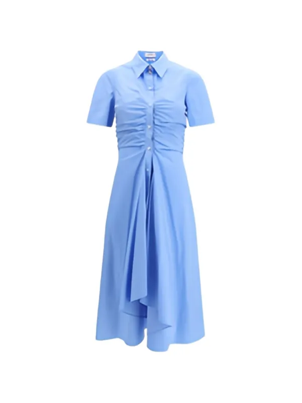 Alexander McQueen Shirred Shirt Dress | Blue | FARFETCH AE