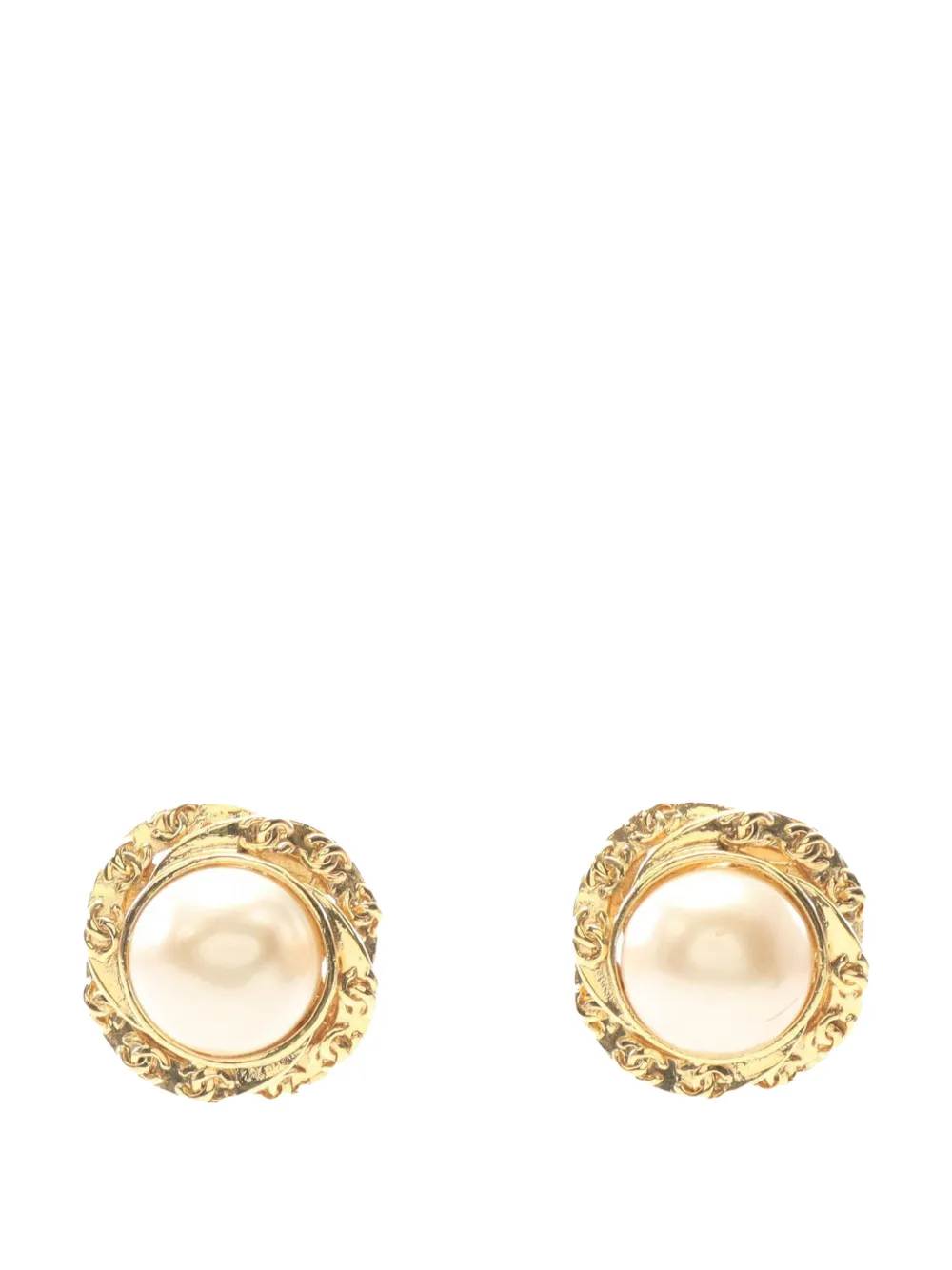 CHANEL Pre-Owned 1993 Gold Plated Faux Pearl CC Round Clip On Earrings costume earrings - Bianco
