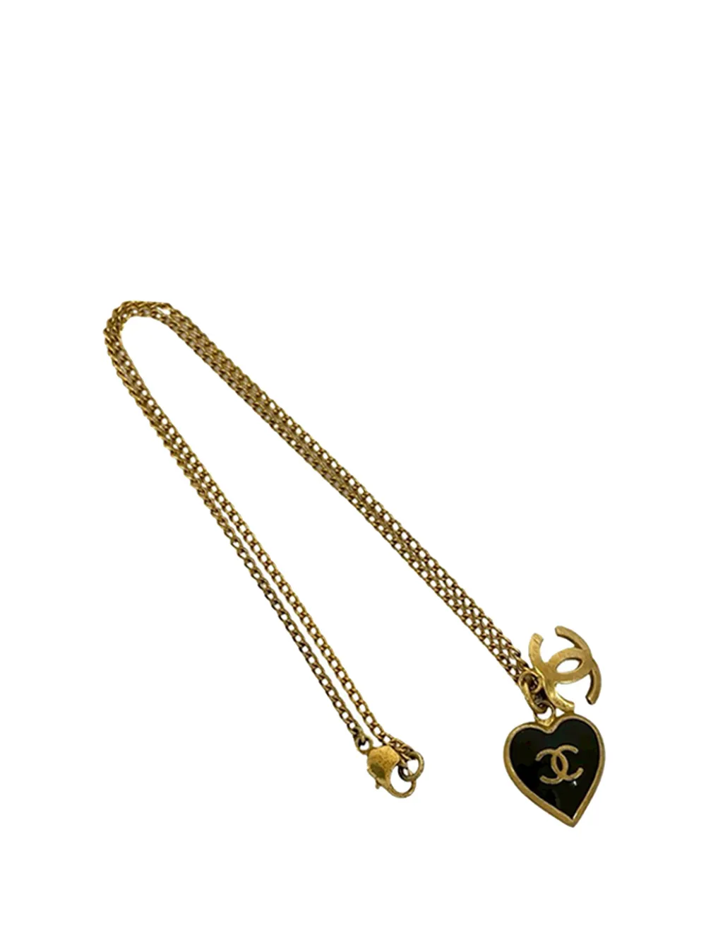 CHANEL Pre-Owned Collana placcata in oro con pendente CC a cuore smaltato 2002 - Nero
