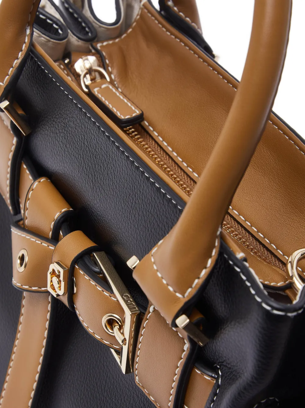 Small Two-Tone Buckle Tote Bag