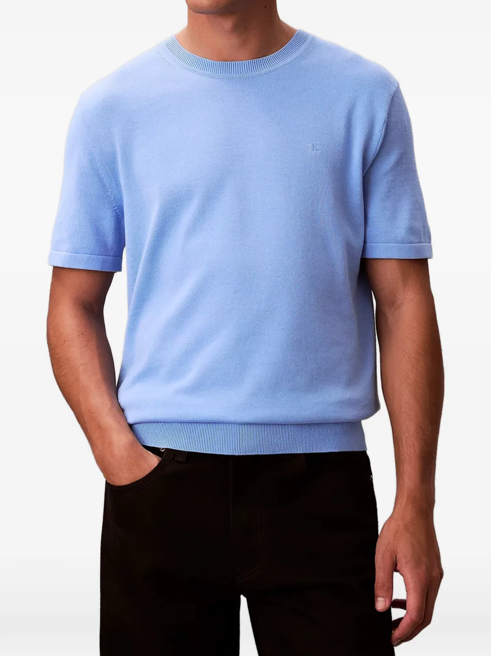Calvin Klein Pima logo sweater | Blue | Image 1