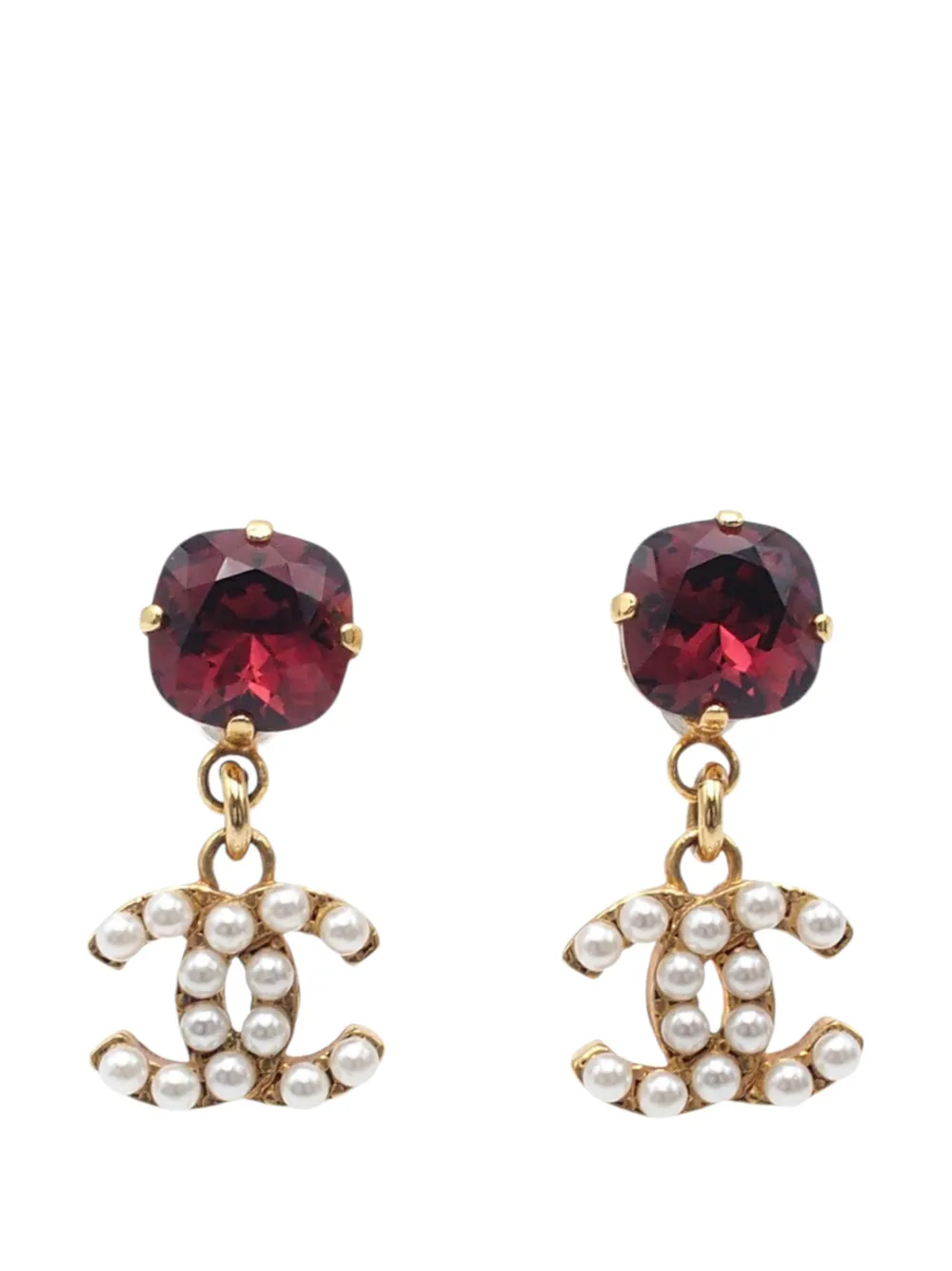 CHANEL Pre-Owned 2005 Gold Plated Crystal Faux Pearl CC Drop Push Back Earrings costume earrings - Oro