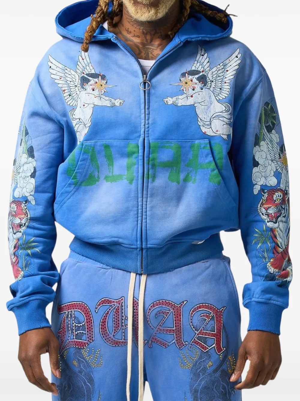 duaa Garden angel tiger graphic hoodie - Blu