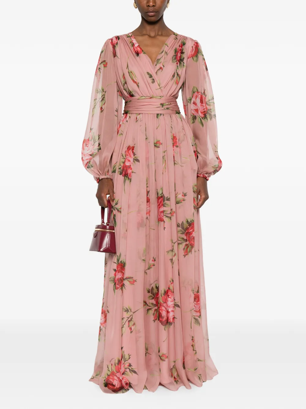 Dolce & Gabbana Maxi-jurk met bloemenprint en V-hals - Roze