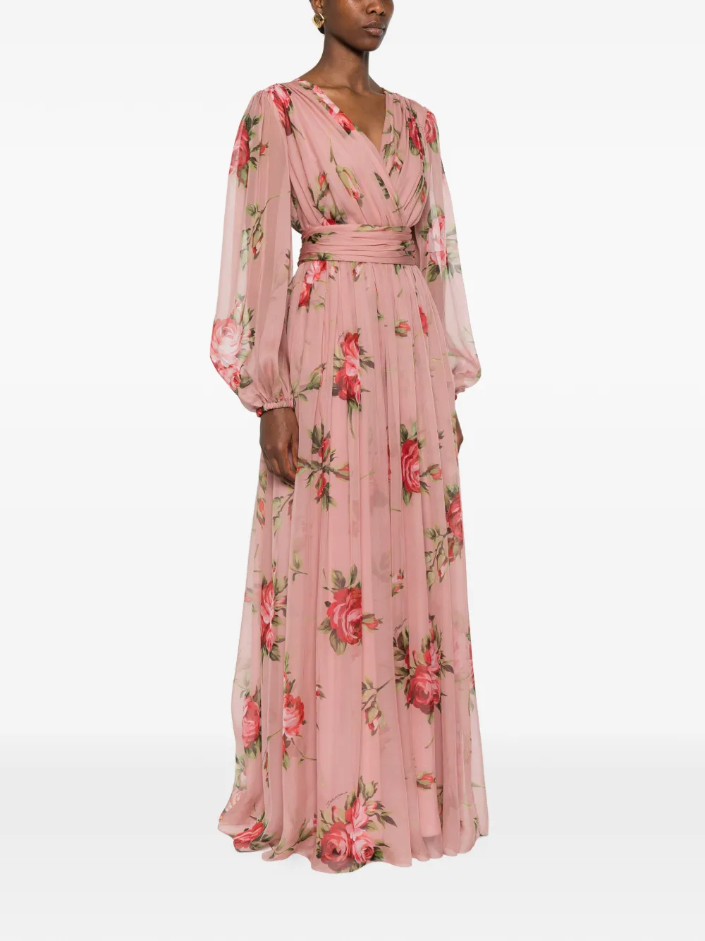 Dolce & Gabbana Maxi-jurk met bloemenprint en V-hals Roze