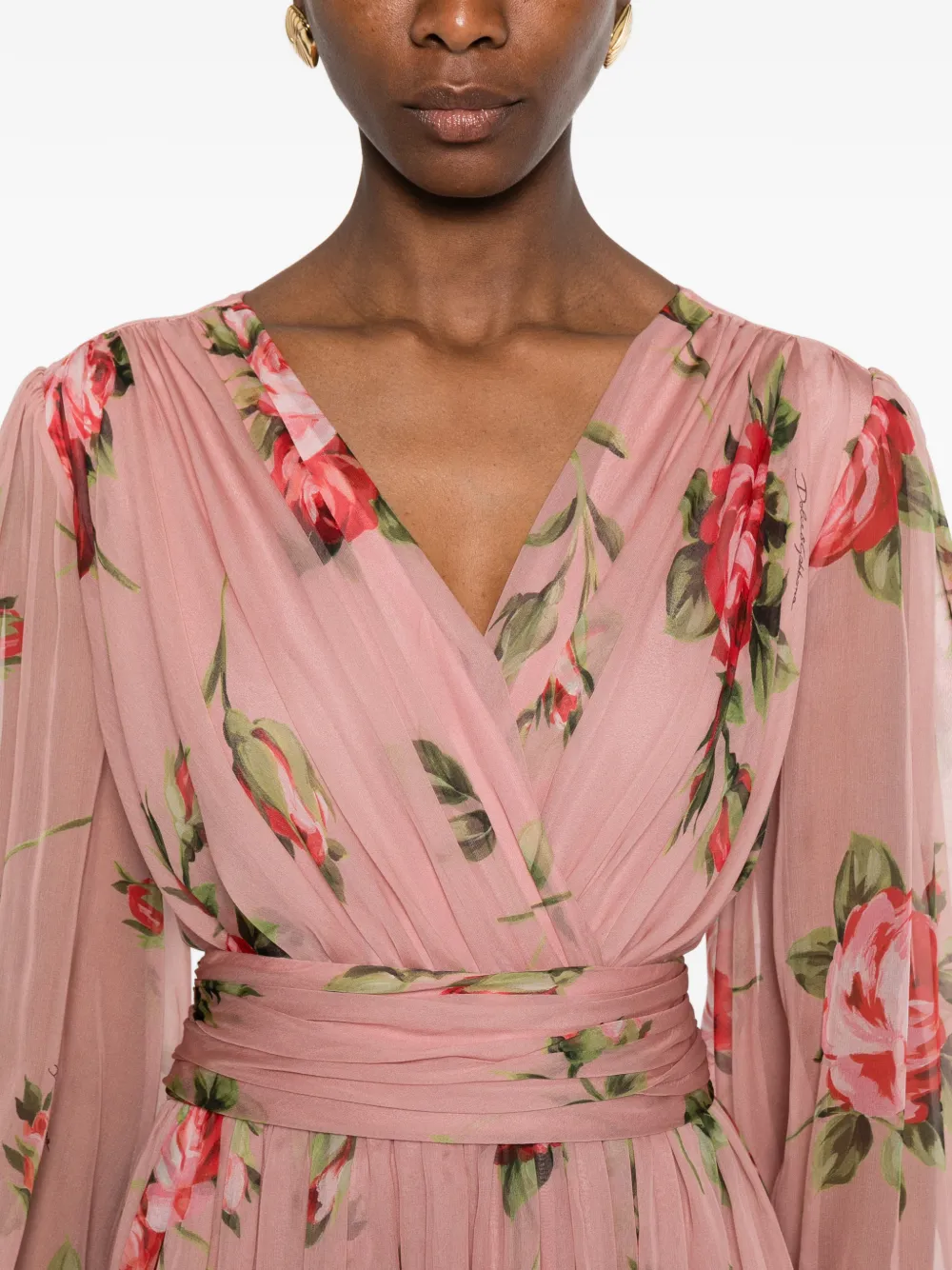 Dolce & Gabbana Maxi-jurk met bloemenprint en V-hals Roze