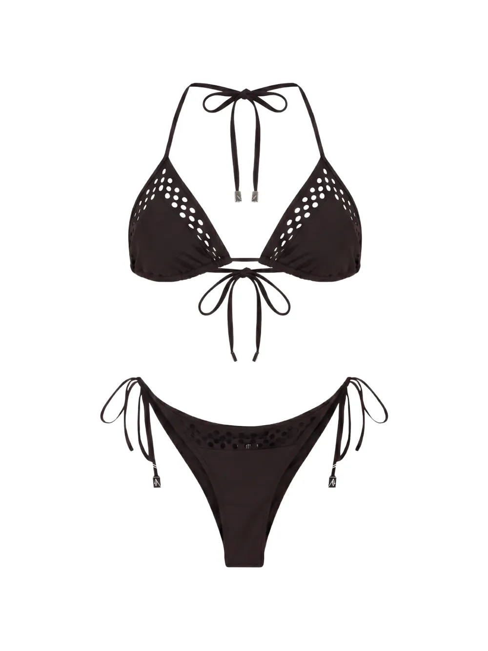 Attico Perforated-detail Bikini In Brown