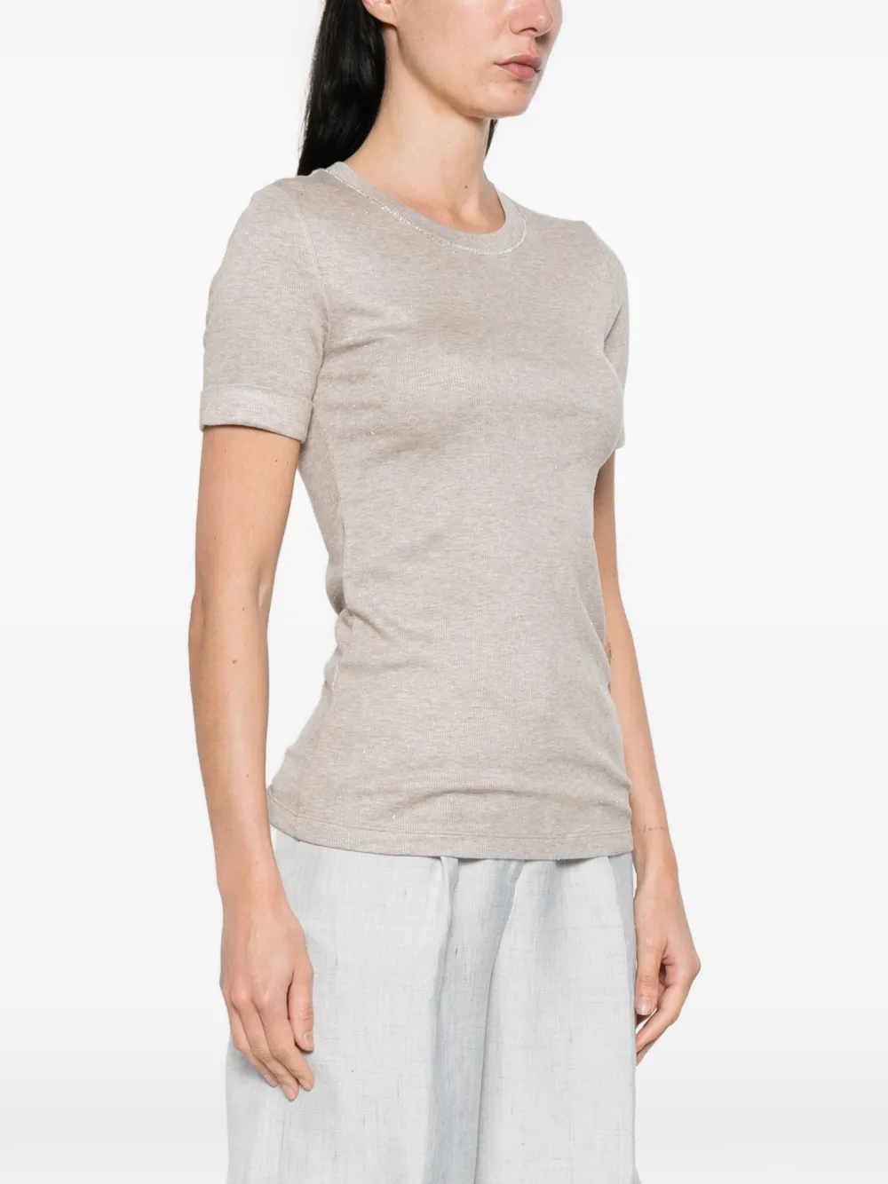Peserico Verfraaid T-shirt met ronde hals Beige