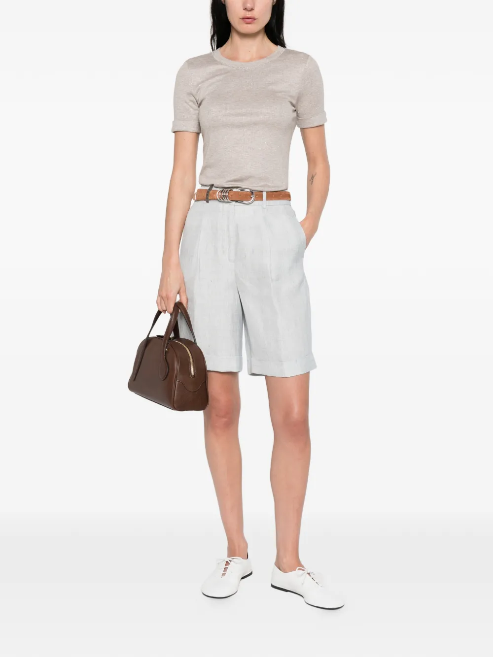 Peserico Verfraaid T-shirt met ronde hals Beige