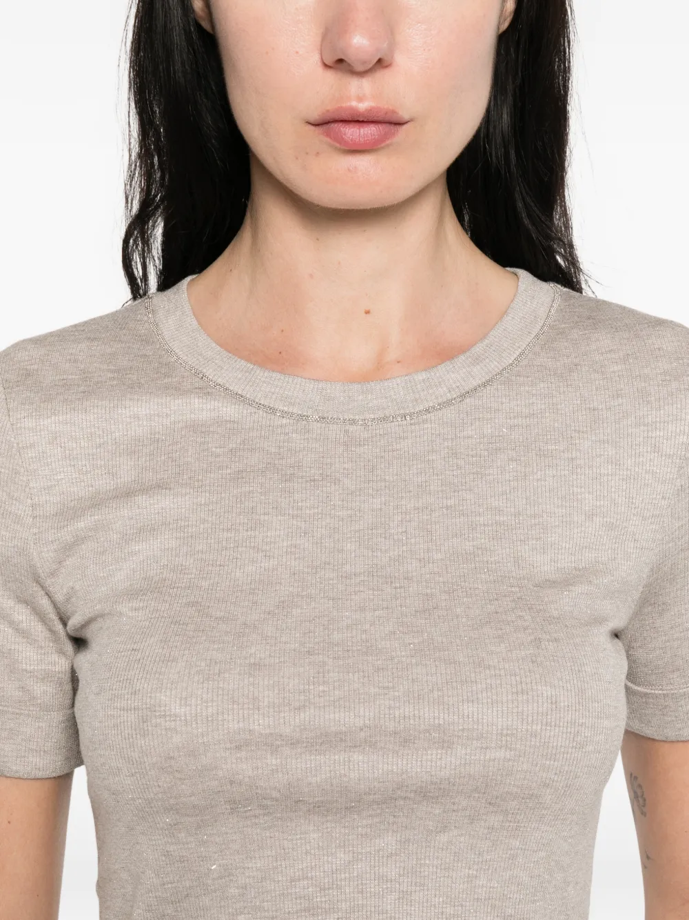 Peserico Verfraaid T-shirt met ronde hals Beige