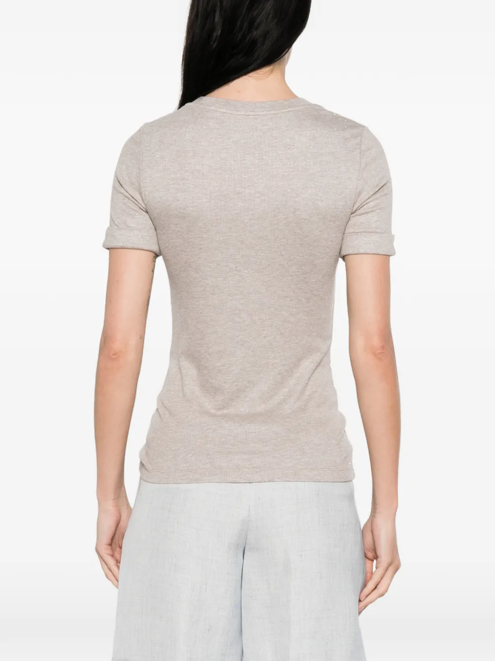Peserico Verfraaid T-shirt met ronde hals Beige