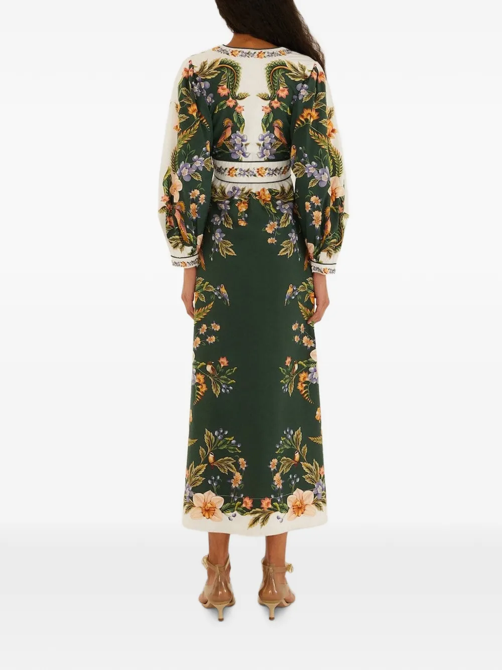 FARM Rio Jurk met bloemenprint en V-hals Groen