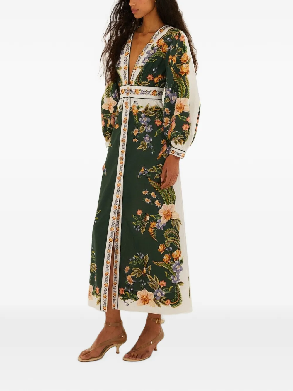 FARM Rio Jurk met bloemenprint en V-hals Groen