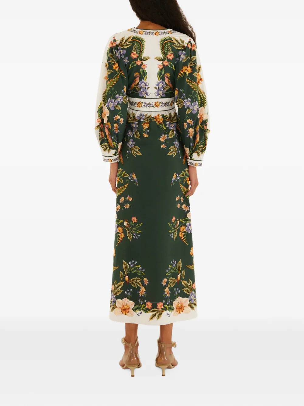 FARM Rio Jurk met bloemenprint en V-hals Groen