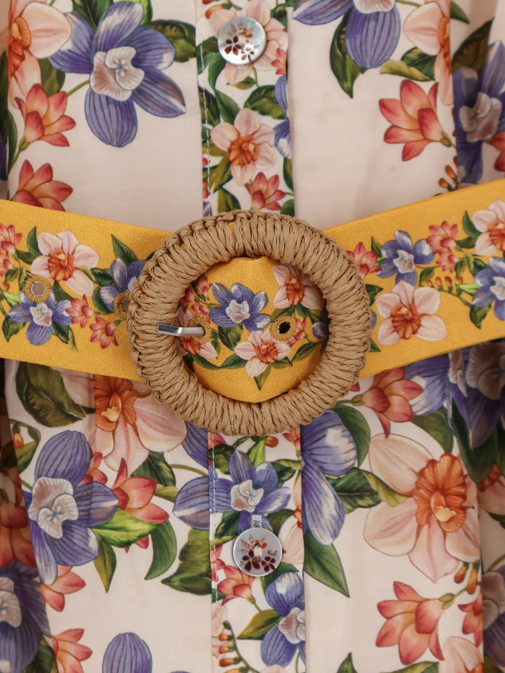 FARM Rio Jurk met bloemenprint en ceintuur Bruin
