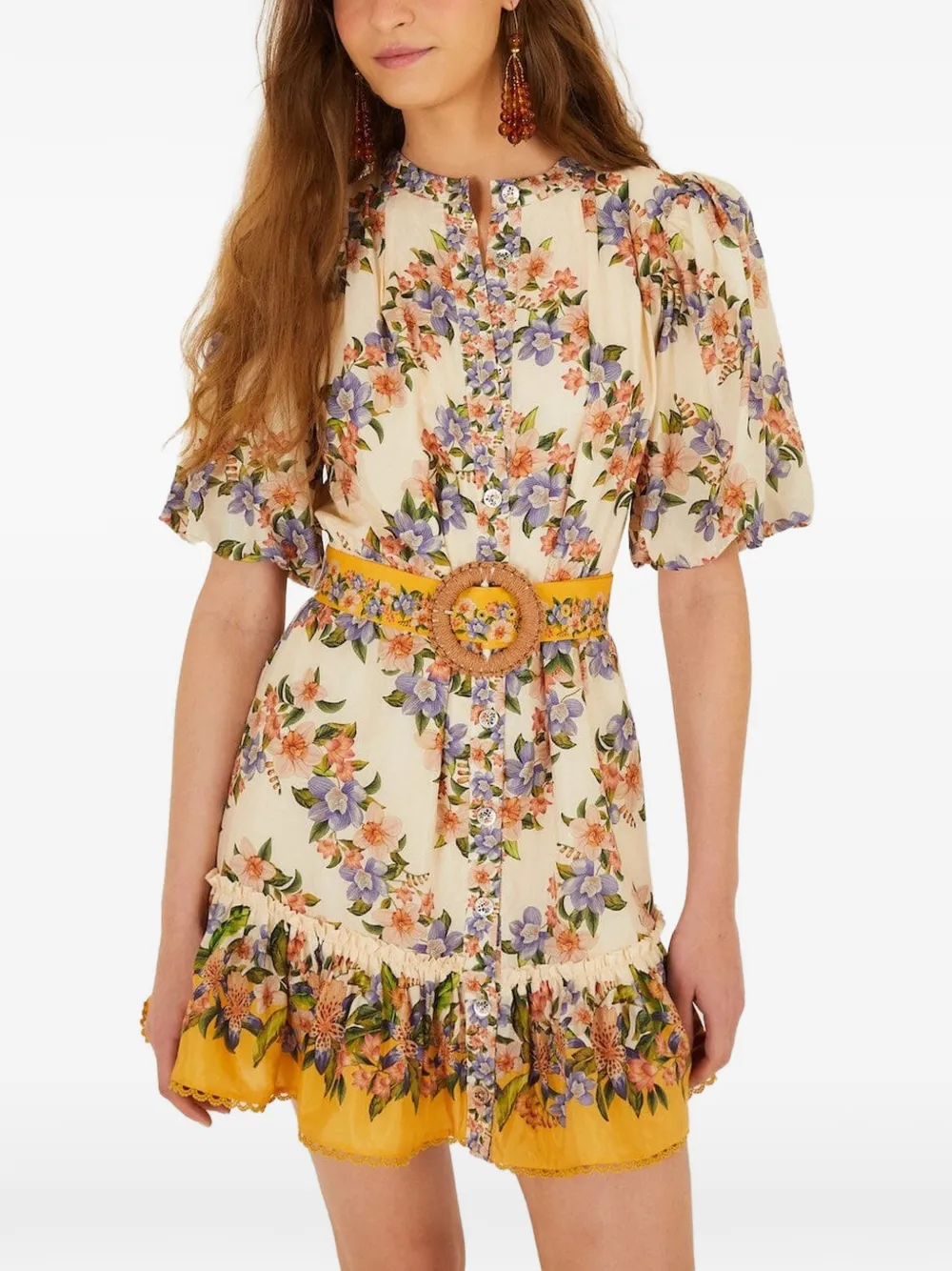 FARM Rio belted floral-print dress