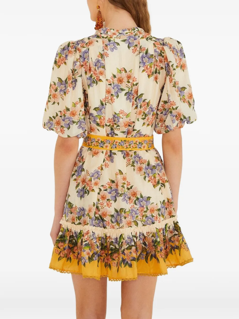 FARM Rio Jurk met bloemenprint en ceintuur Bruin