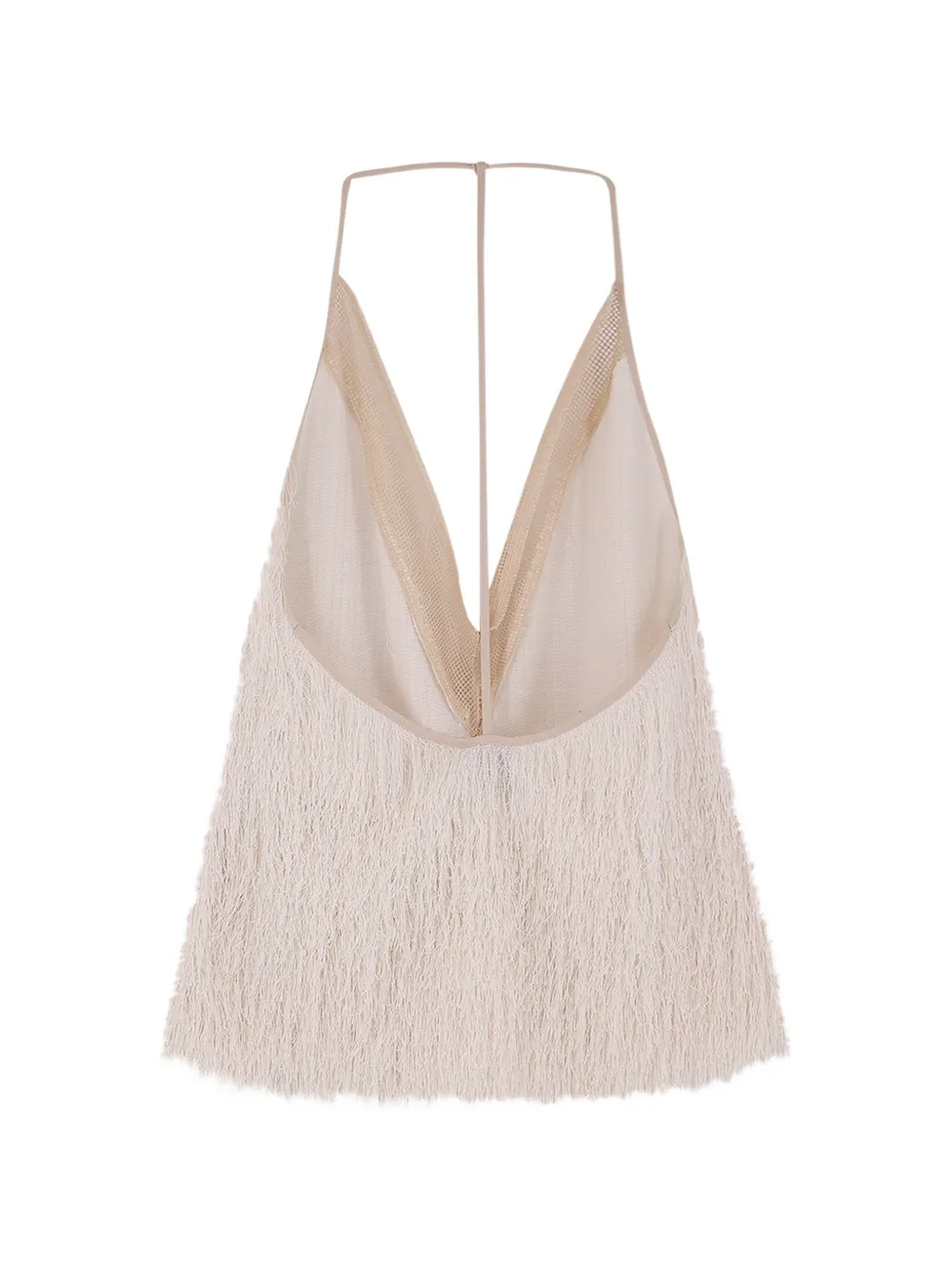  Alysi V-neck Fringed Top - Neutrals 