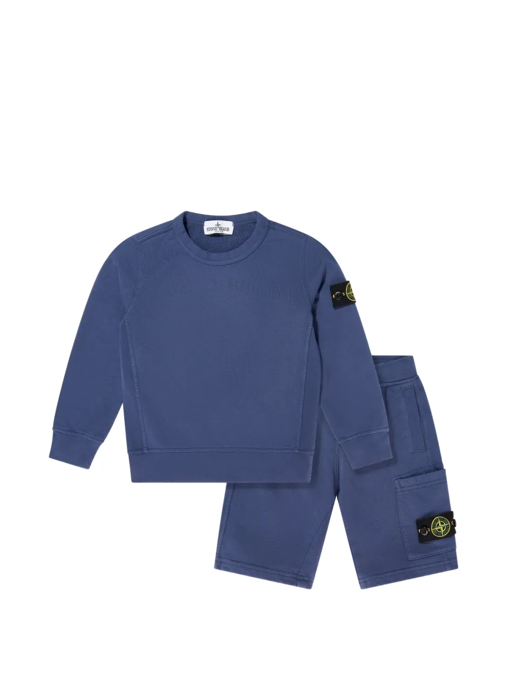 Stone Island Junior patch sweater and shorts - Blu