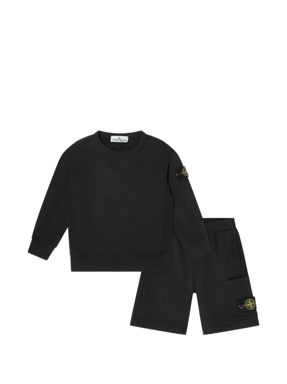 Stone Island Junior patch pocket sweater and shorts - Nero