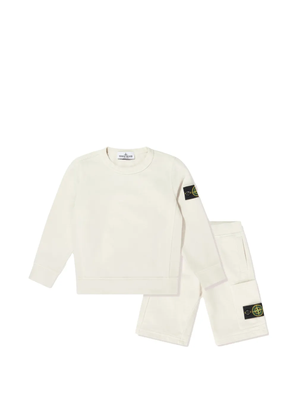 Stone Island Junior logo patch sweater and shorts - Toni neutri
