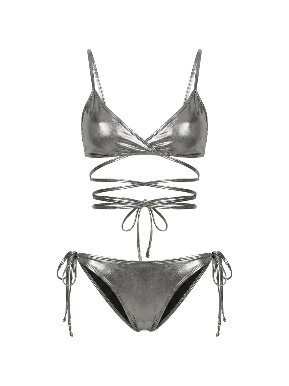 The Attico metallic-effect wrap bikini - Grigio