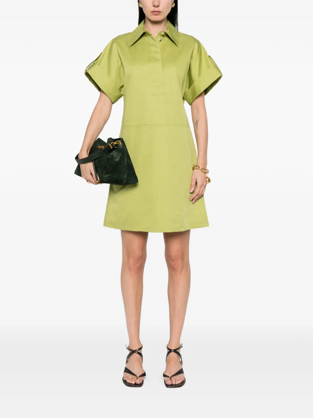 JOSEPH Ali mini-jurk met kraag en korte mouwen Groen