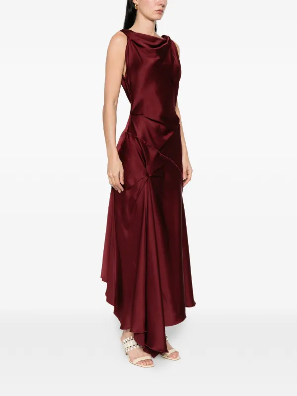 victoria beckham draped midi dress Draped floral-print silk-satin midi dress - red