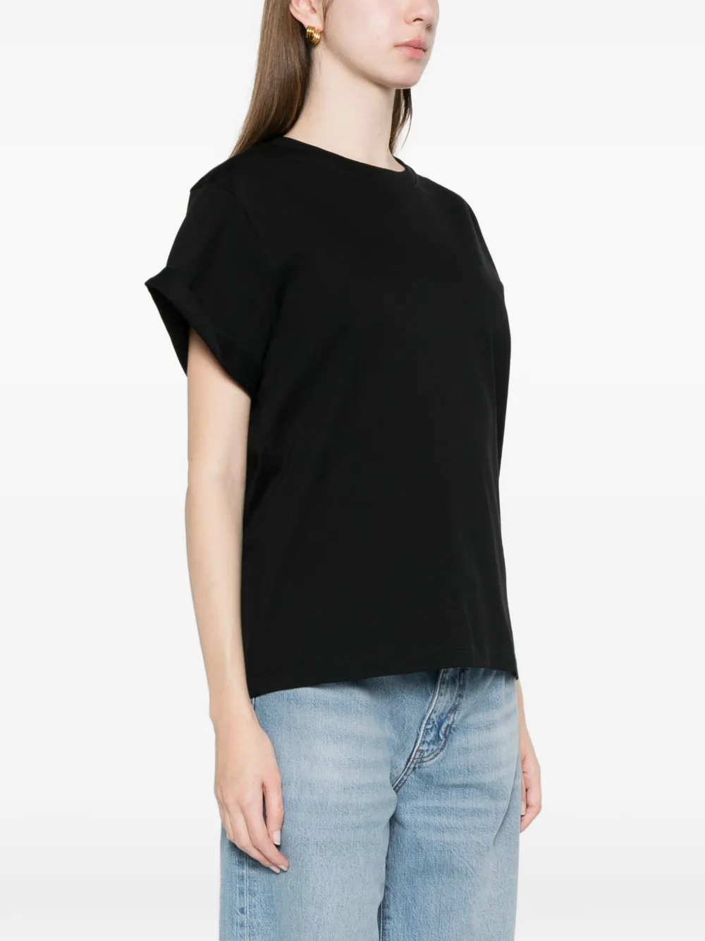 Victoria Beckham T-shirt met gerolde mouwen Zwart