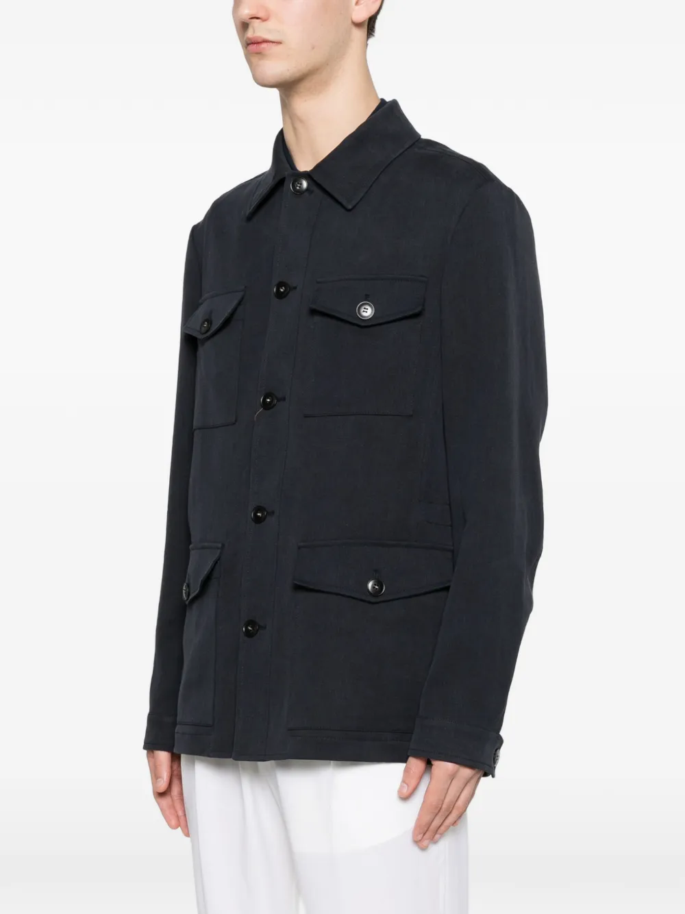 Canali Linnen shirtjack met klepzakken Blauw
