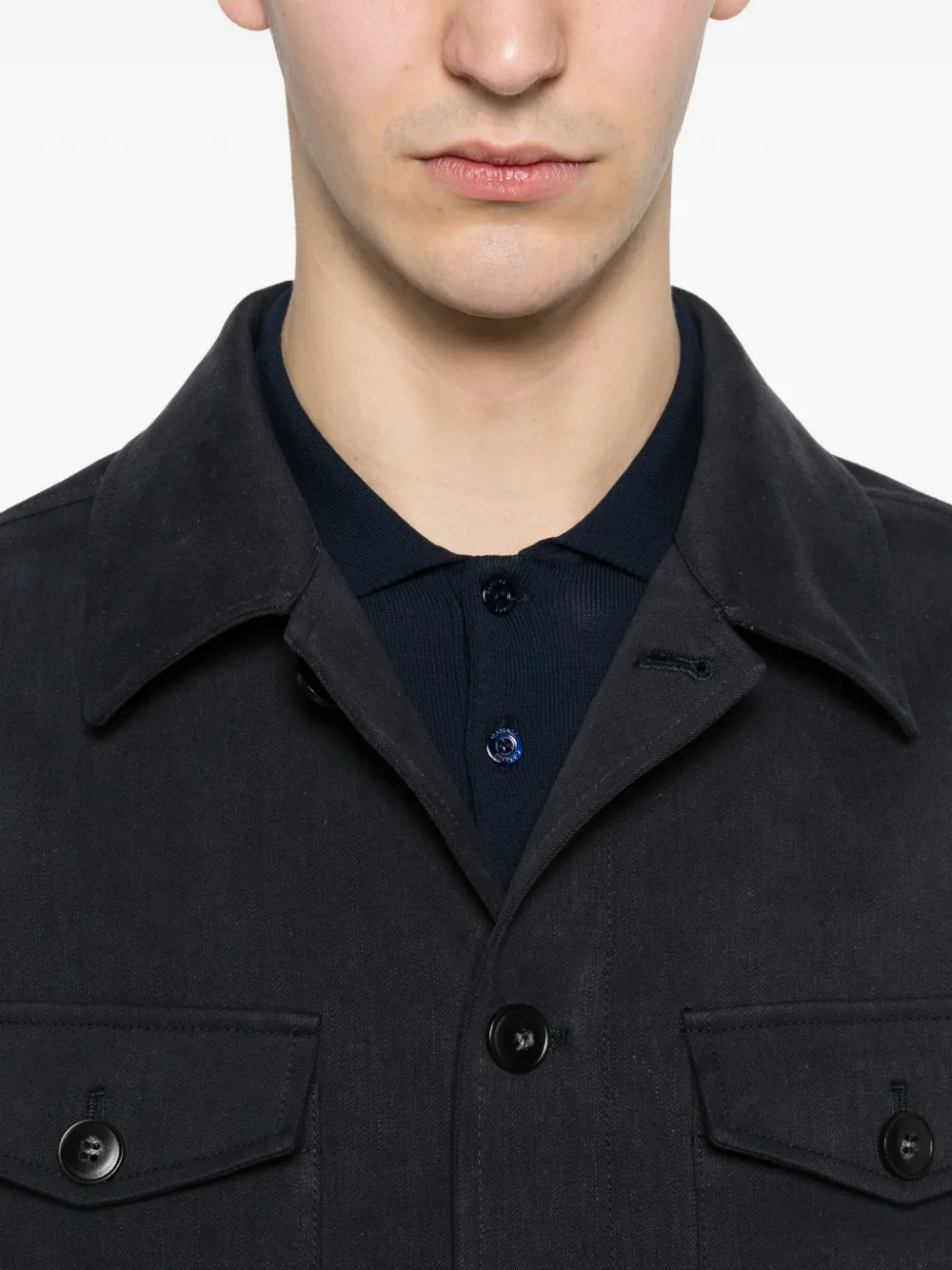 Canali Linnen shirtjack met klepzakken Blauw