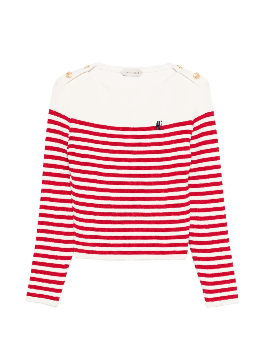 Alberta Ferretti Striped Button Sweater In Red
