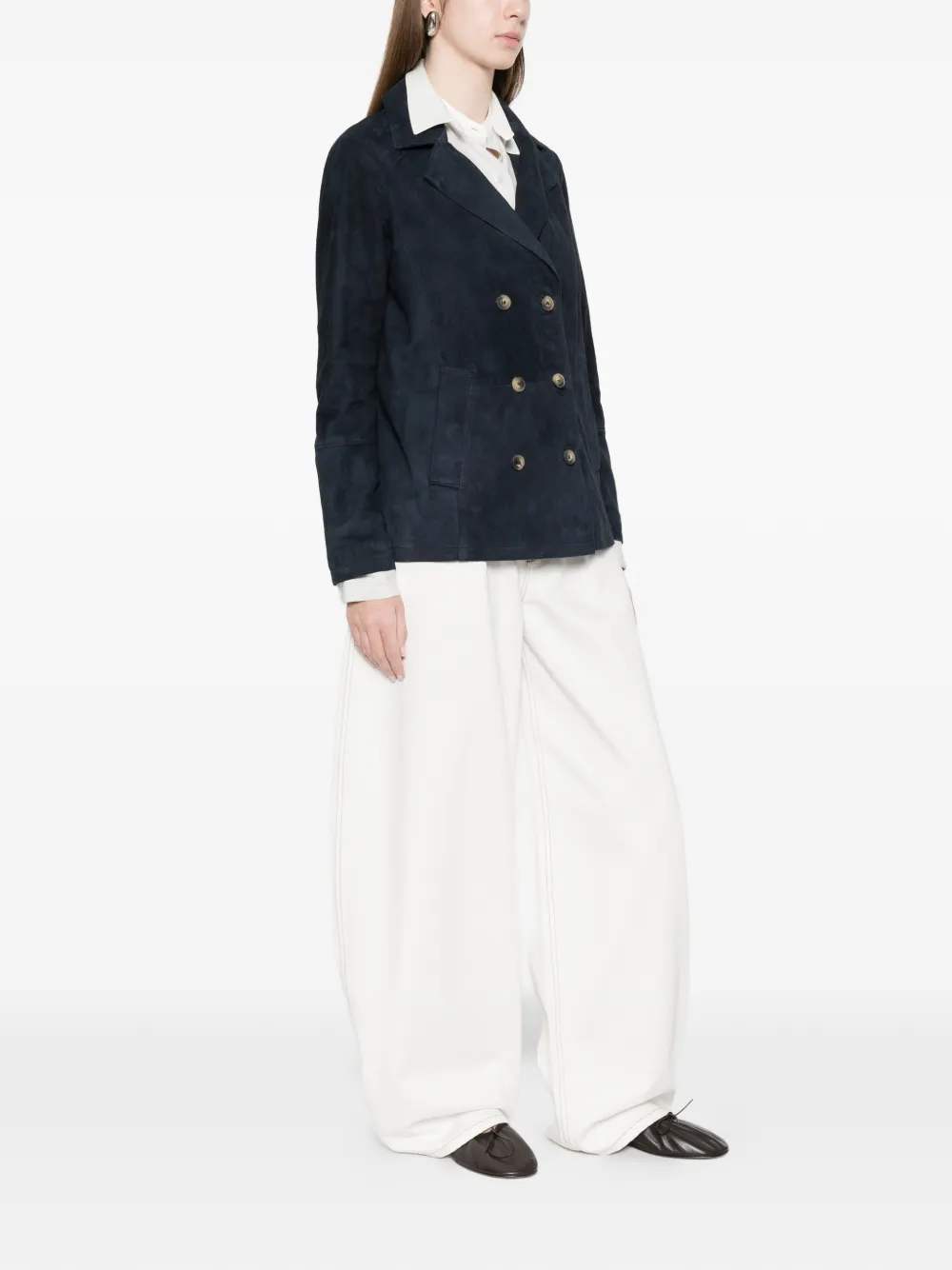  Mara Bini Double-breasted Suede Blazer - Blue 