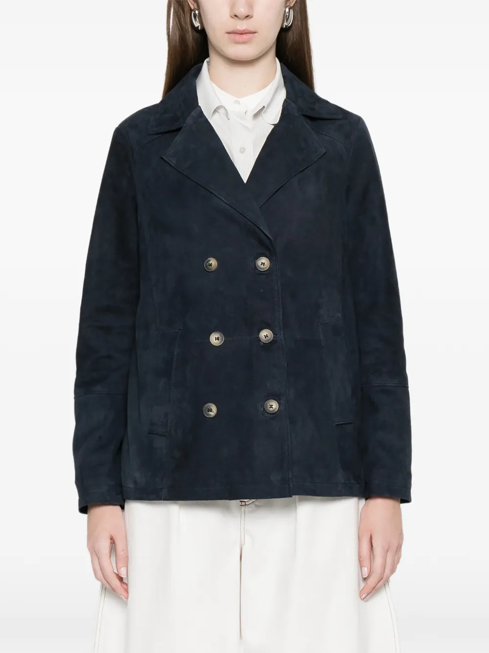  Mara Bini Double-breasted Suede Blazer - Blue 