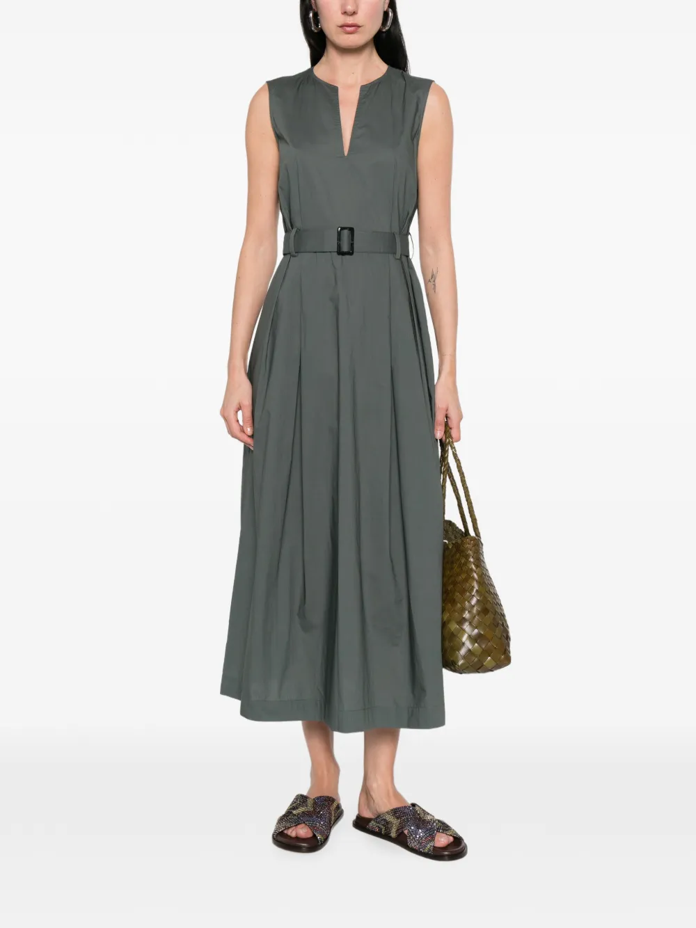 Woolrich Jurk met ceintuur en V-hals Groen