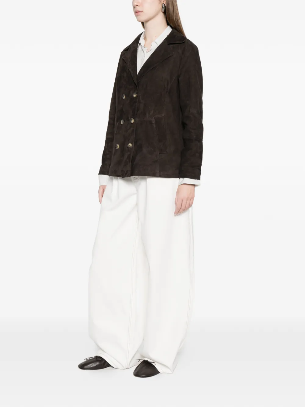  Mara Bini Double-breasted Suede Blazer - Brown 