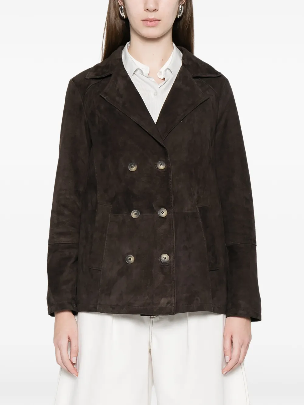  Mara Bini Double-breasted Suede Blazer - Brown 