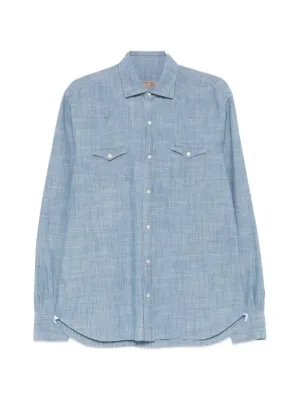 美品 BARBA NAPOLI 薄手デニム ホリゾンタルカラーシャンブレーシャツ Barba シャンブレー シャツ | ブルー | FARFETCH JP