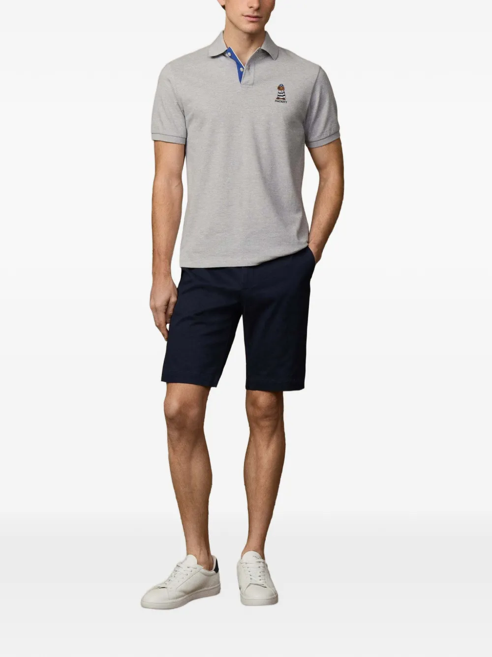 Hackett London Poloshirt met geborduurde kraag Grijs