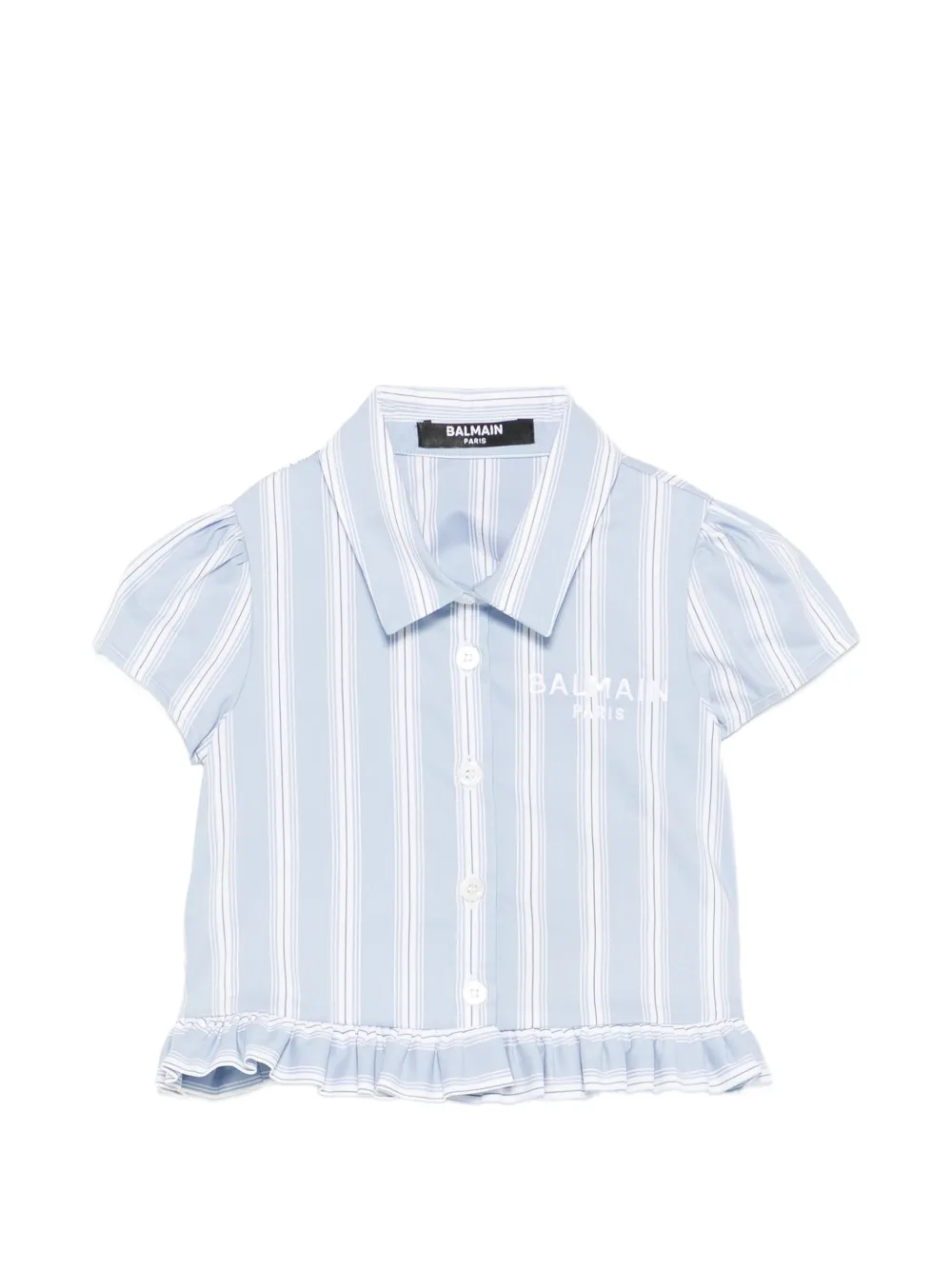 Balmain Kids ruffled-trim striped shirt - Blau
