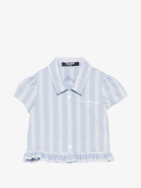 Balmain Kids ruffled-trim striped shirt